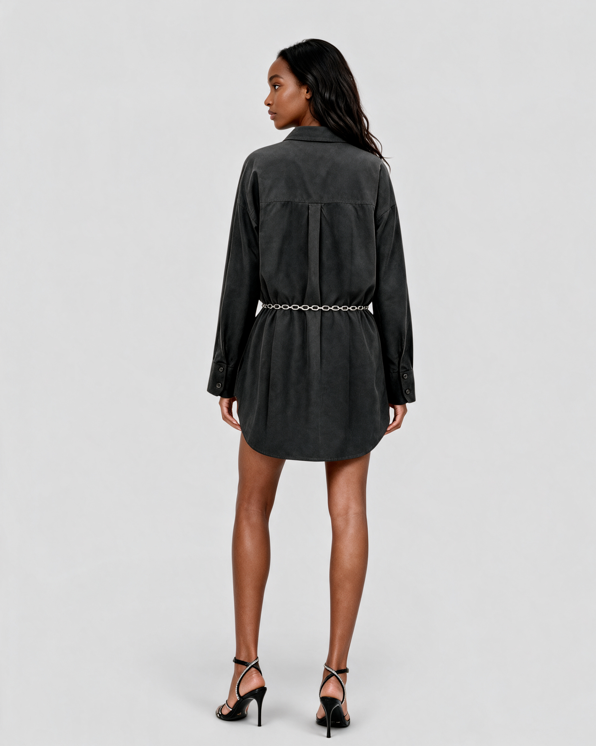 Short black cotton shirt dress