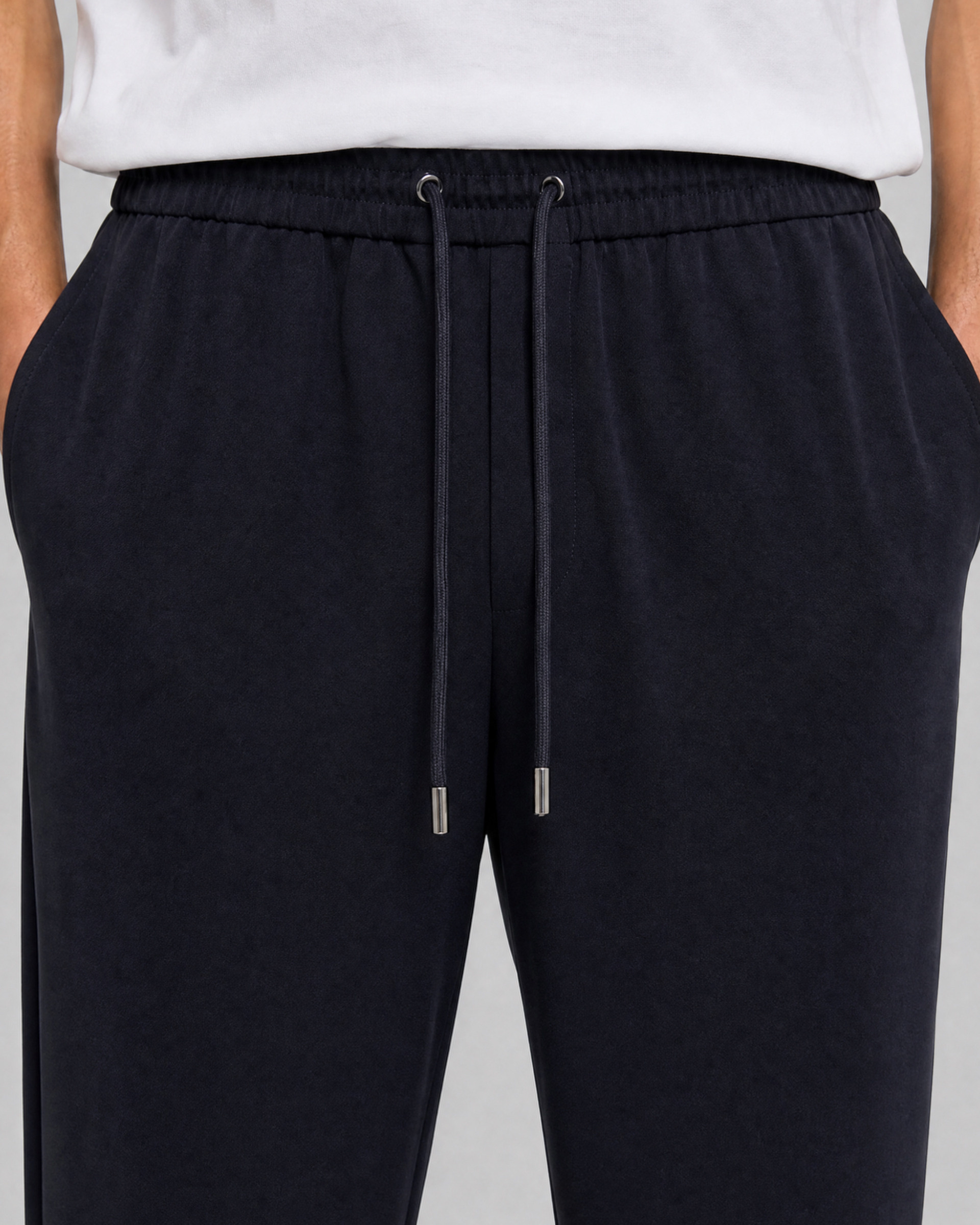 Straight-leg navy wool pants