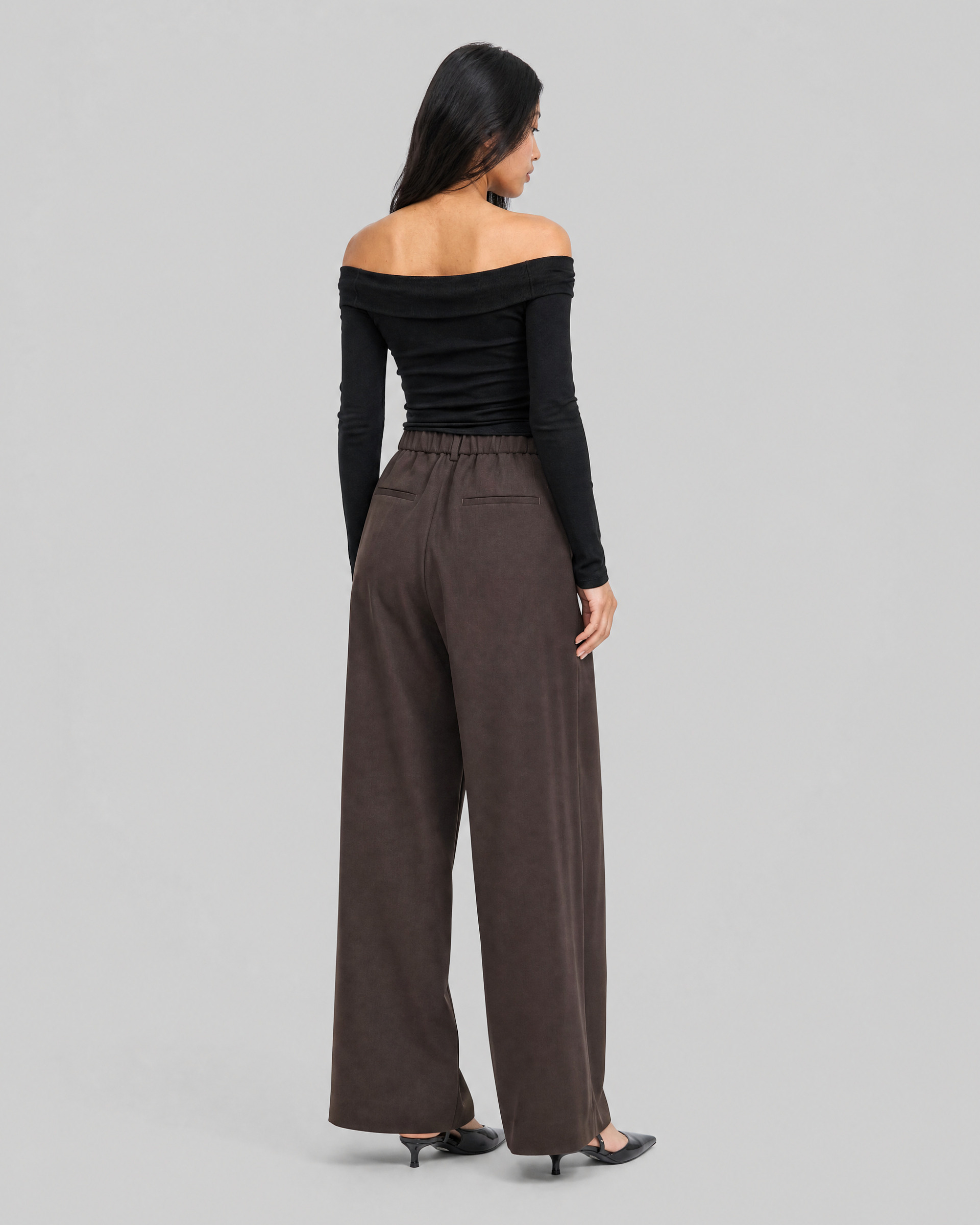 Wide-leg brown wool suit pants