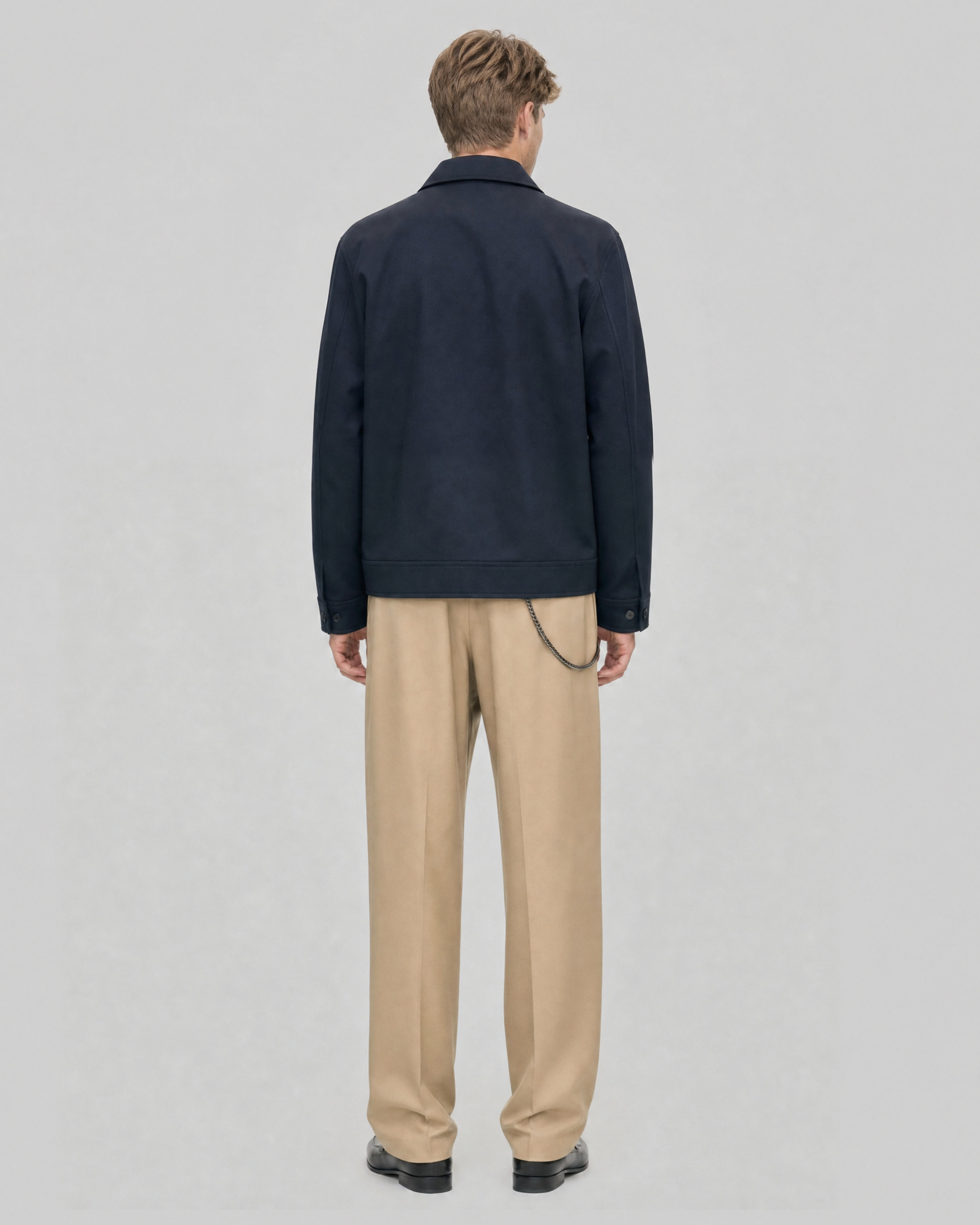 Navy Straight-Fit Zipper Jacket