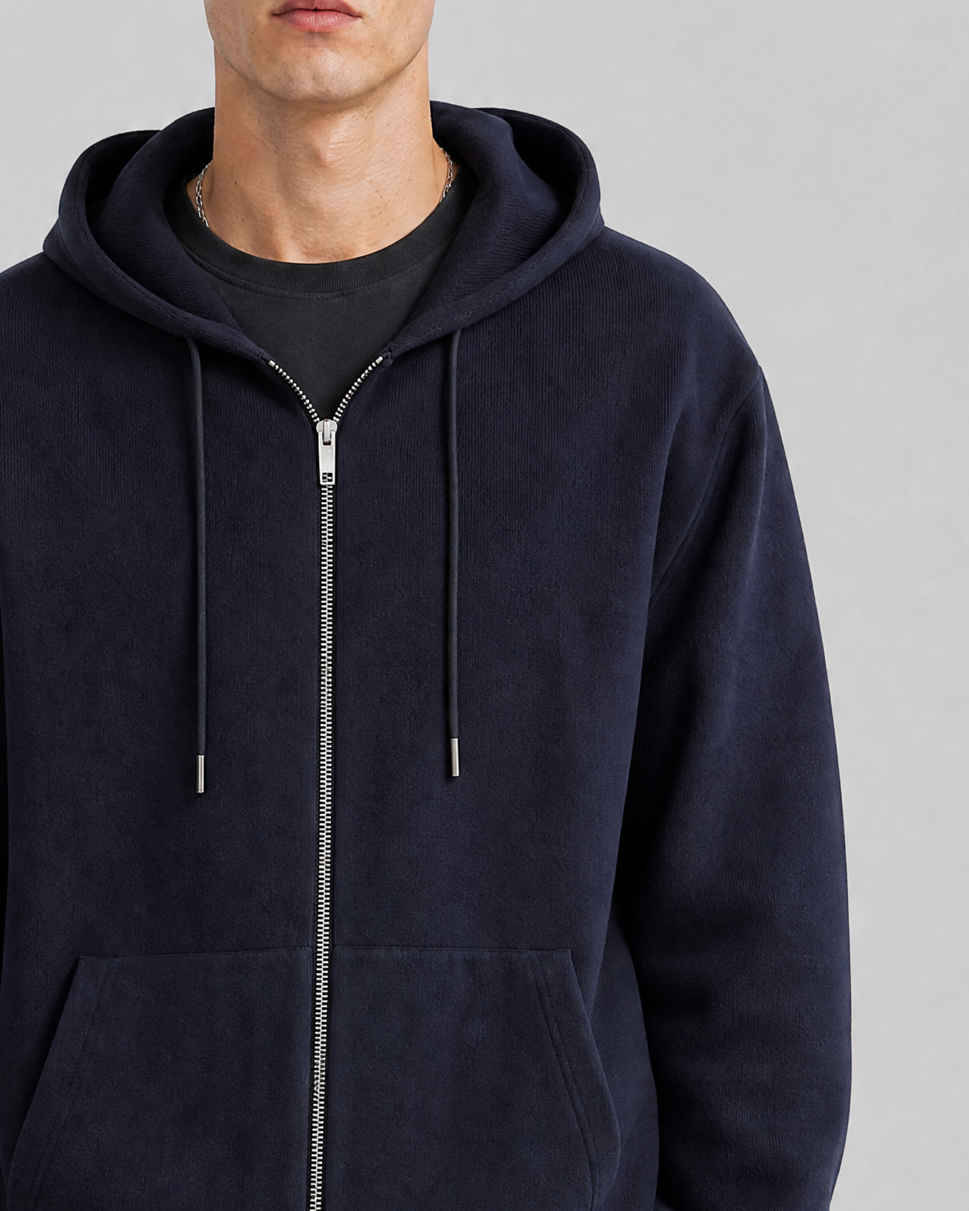 Navy Merino Wool Hooded Cardigan