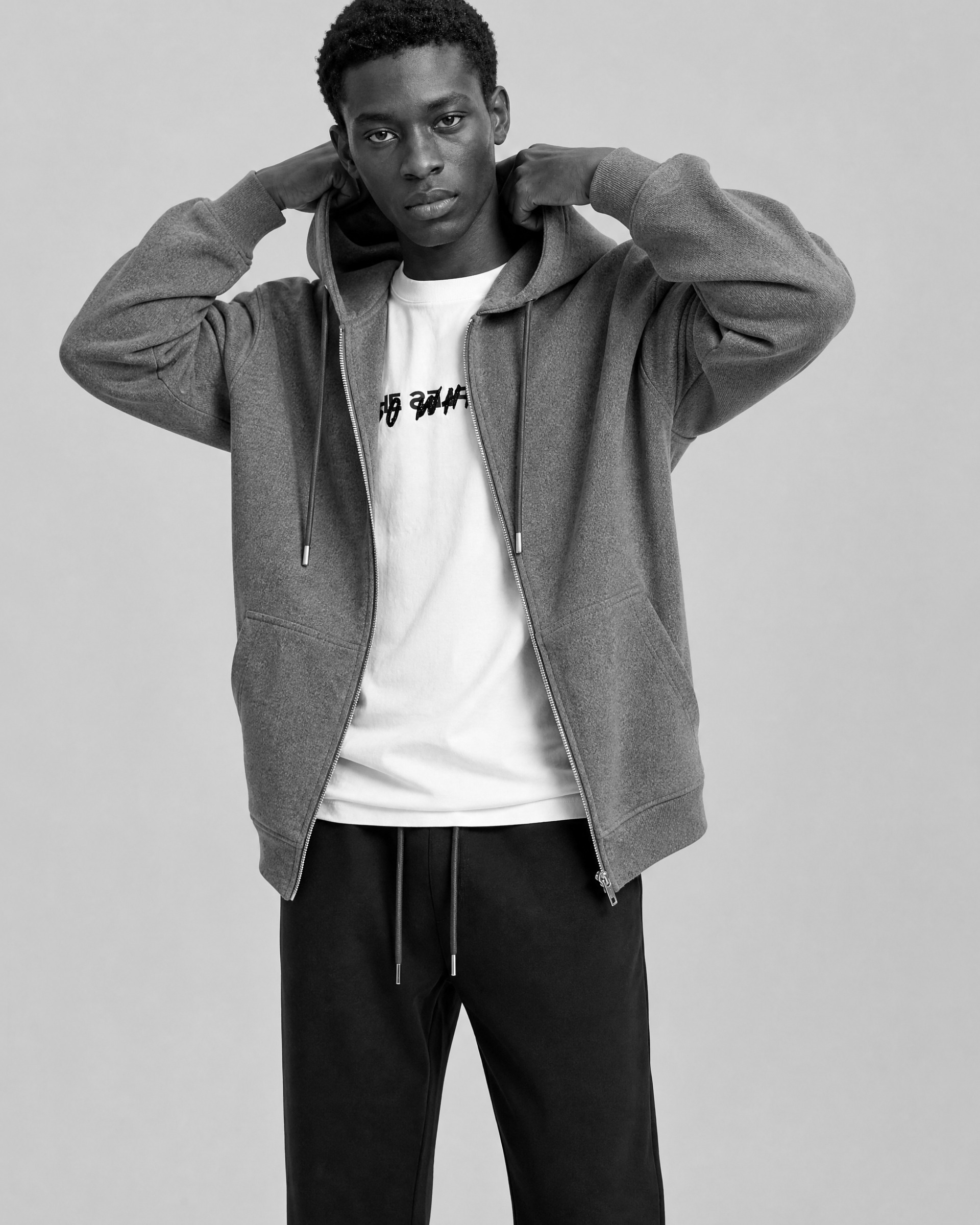 Gray reversible hooded sweatshirt