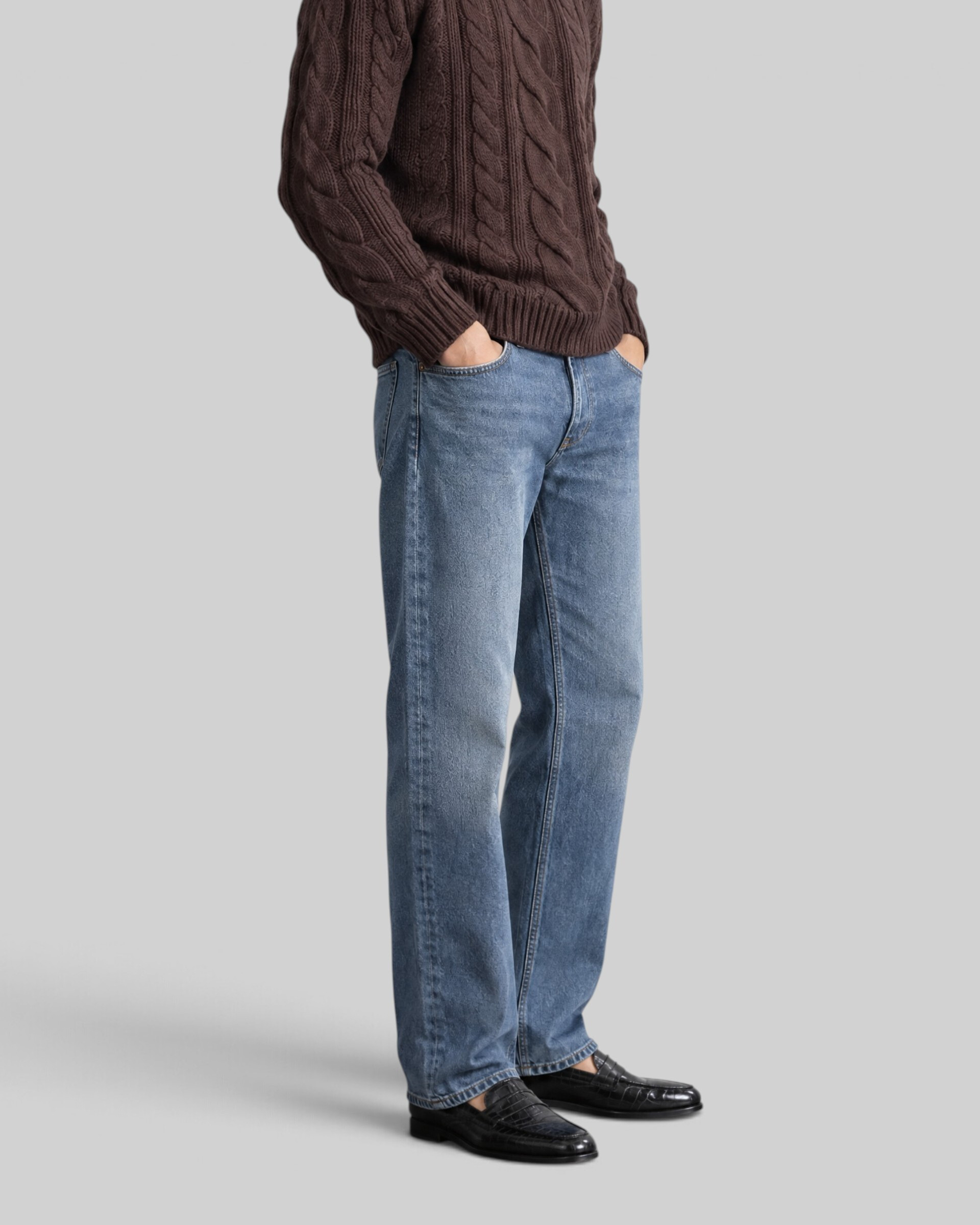 Medium-blue faded slim-fit jeans