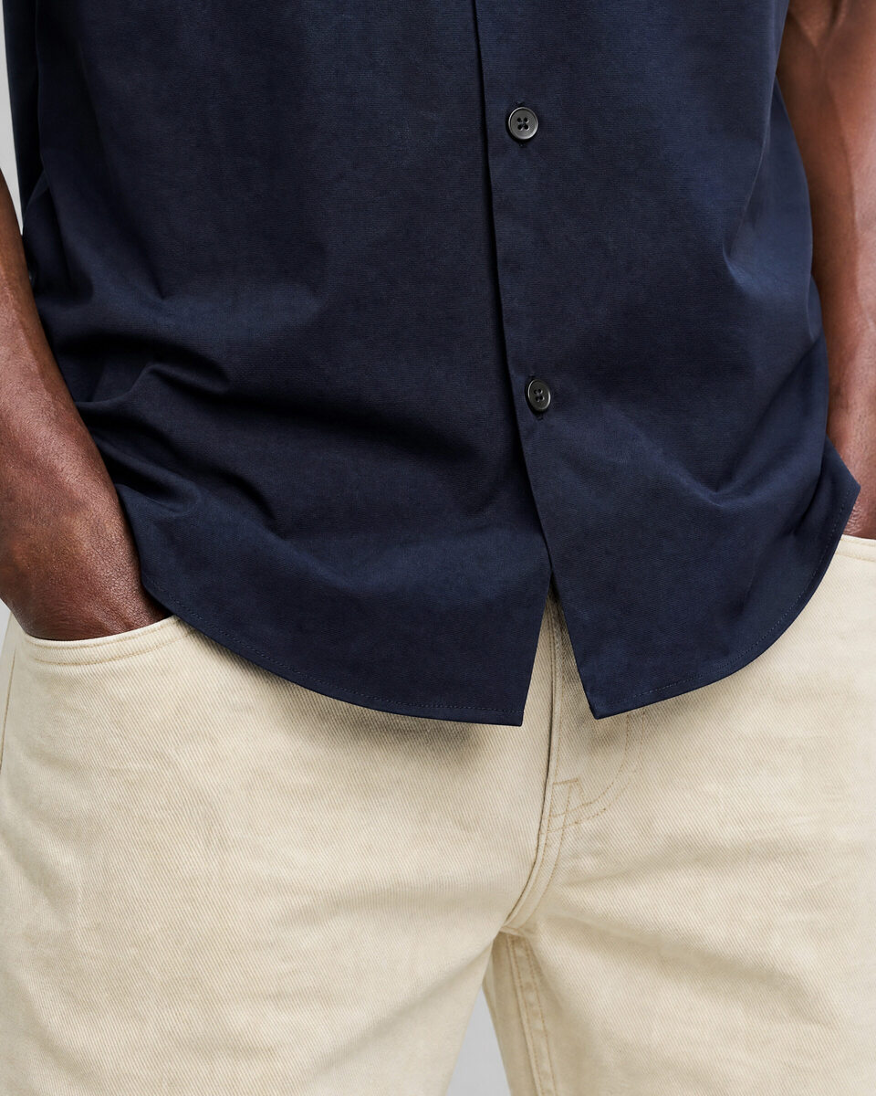 Solid navy blue short-sleeved shirt