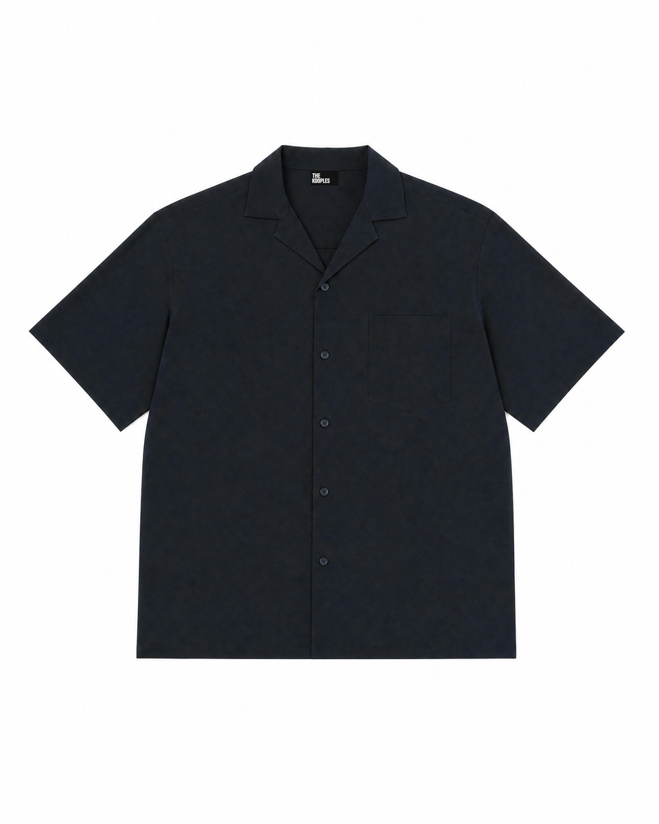 Solid navy blue short-sleeved shirt
