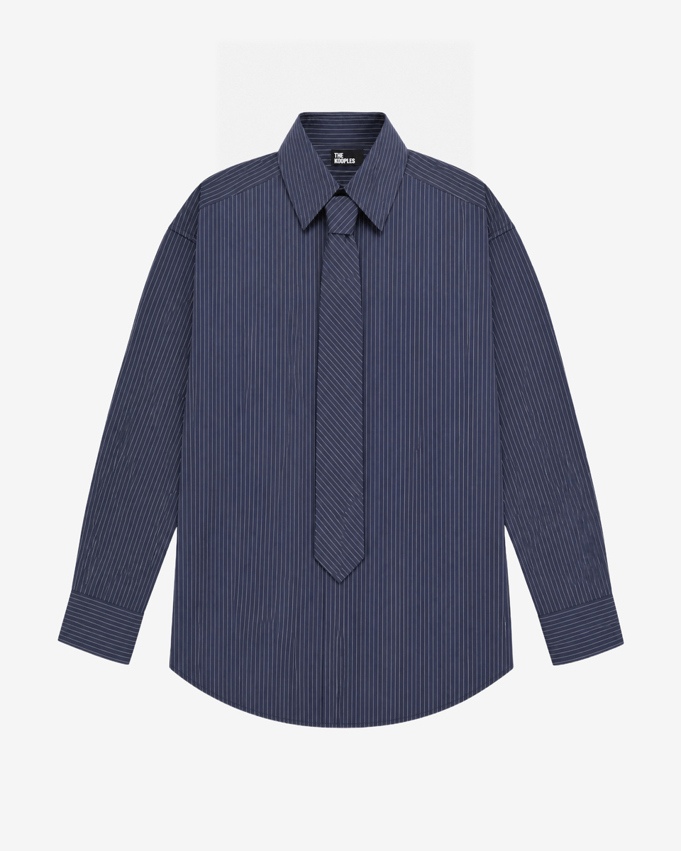 Striped cotton shirt with a removable navy tie