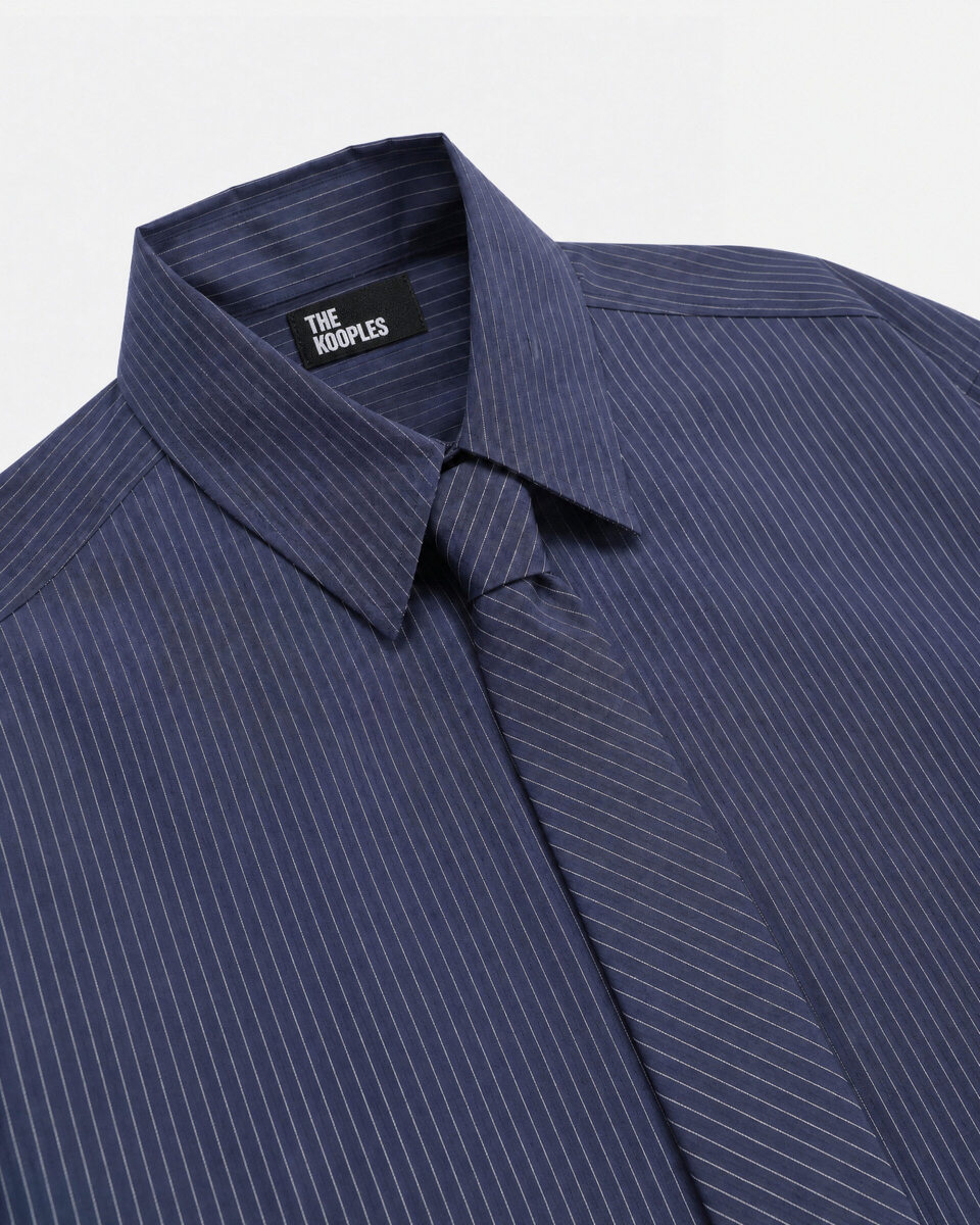 Striped cotton shirt with a removable navy tie
