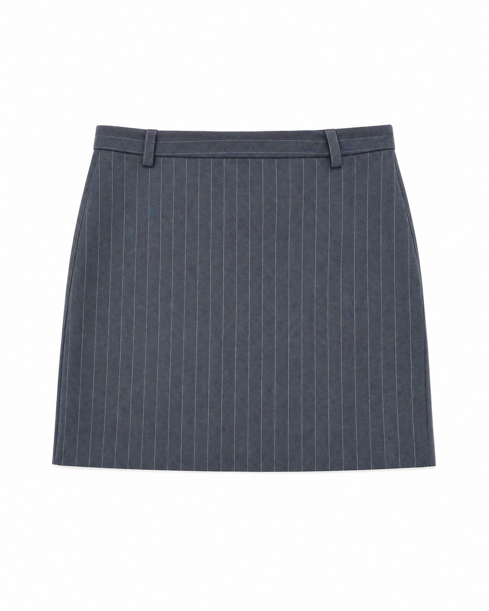 Short wool skirt with a navy fine-striped pattern 