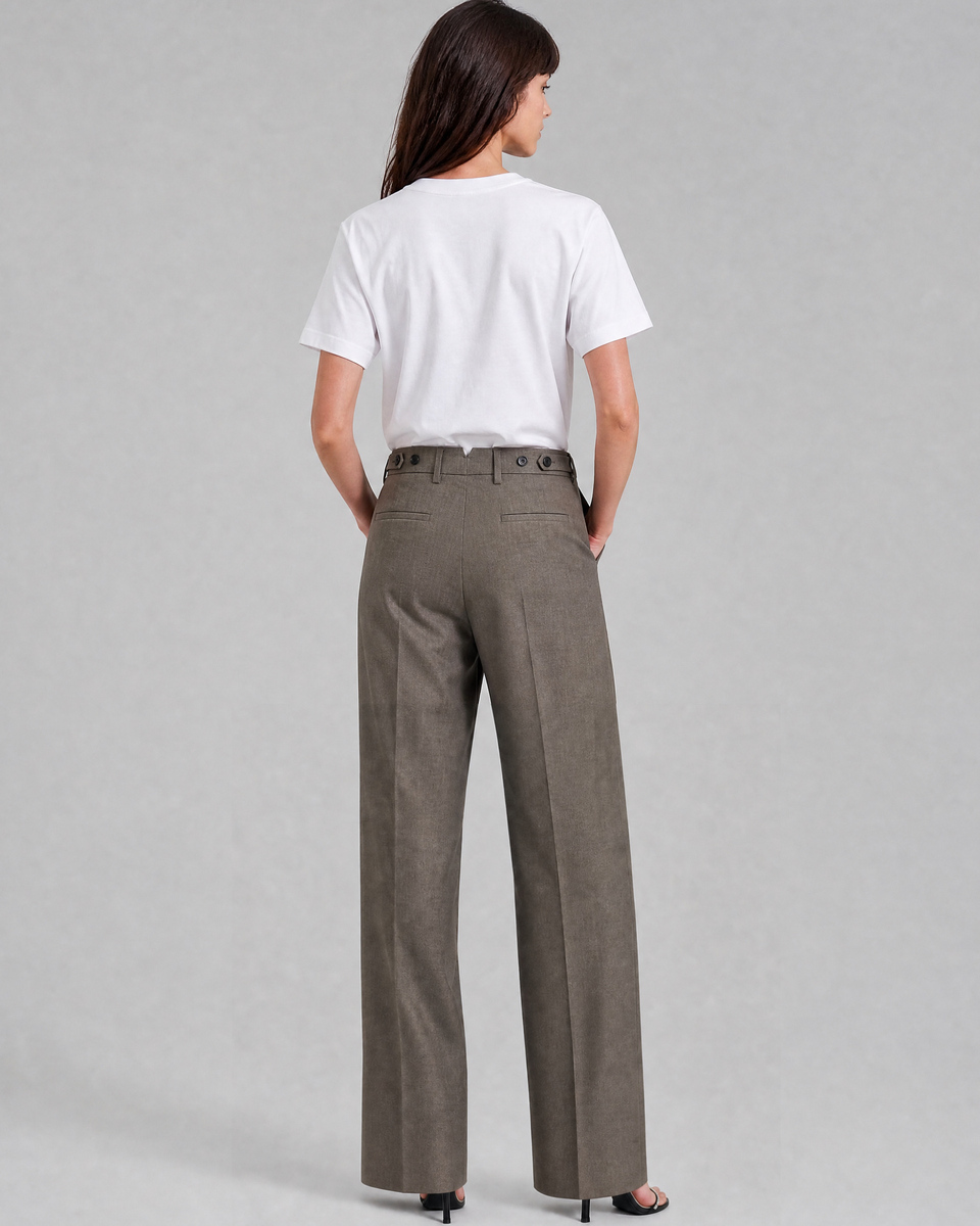 Wide-leg beige wool suit pants
