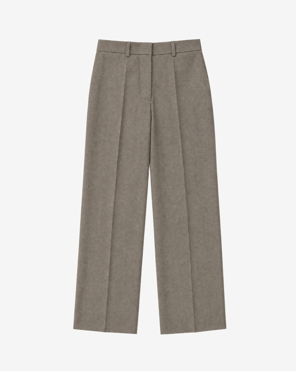 Wide-leg beige wool suit pants