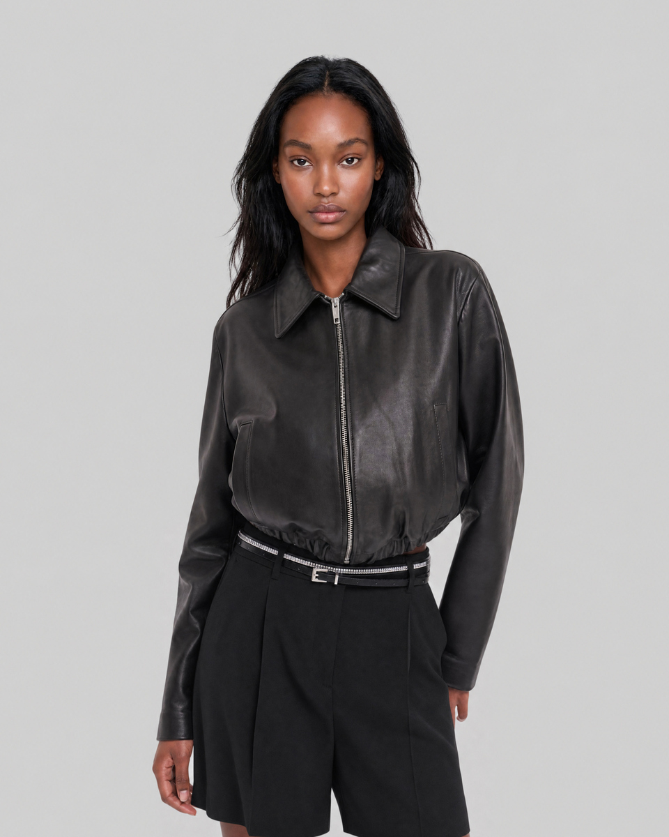 Black leather zip-up jacket
