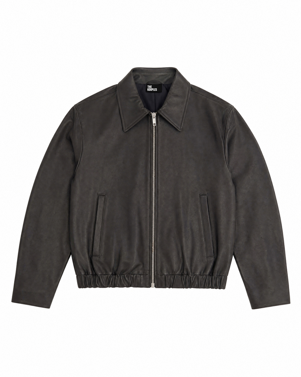 Black leather zip-up jacket