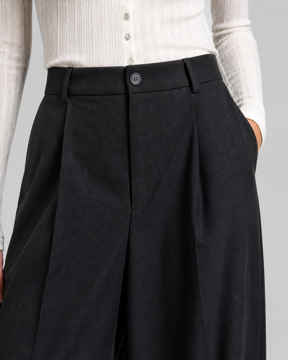 Wide-leg black wool-blend tailored pants