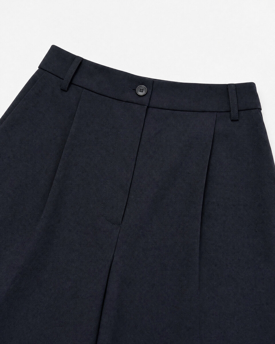 Wide-leg black wool-blend tailored pants