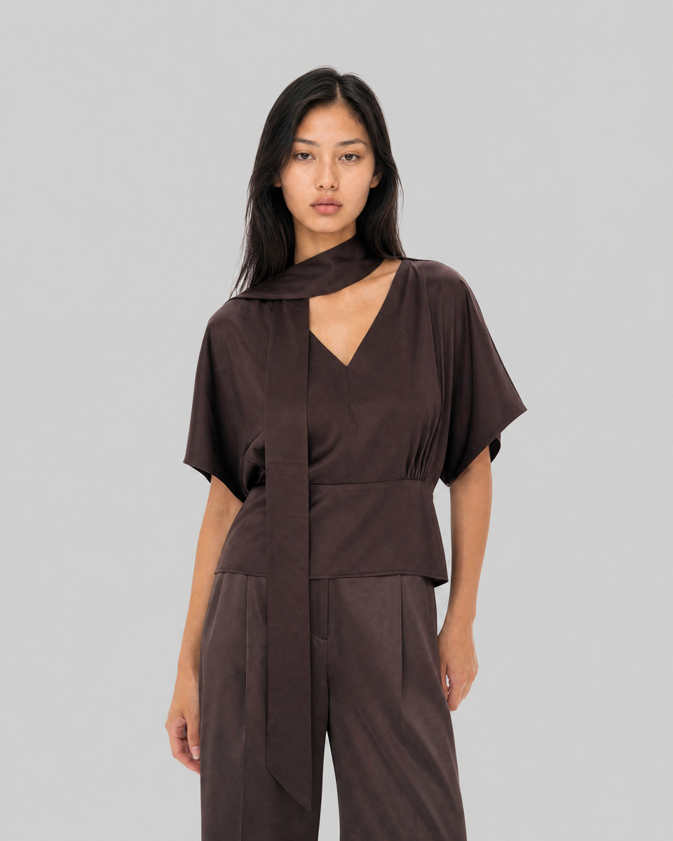 Top with a brown satin cravat