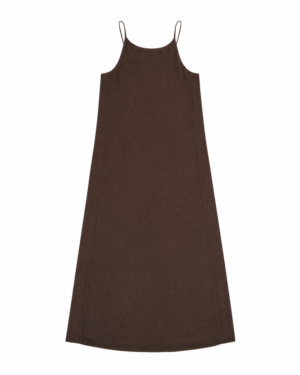 Brown satin maxi dress with a crossover back