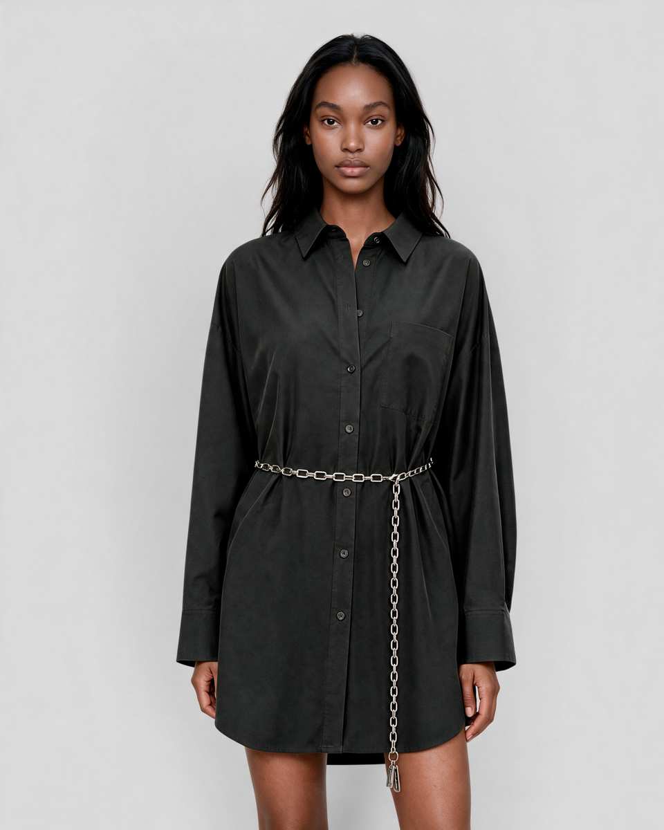 Short black cotton shirt dress