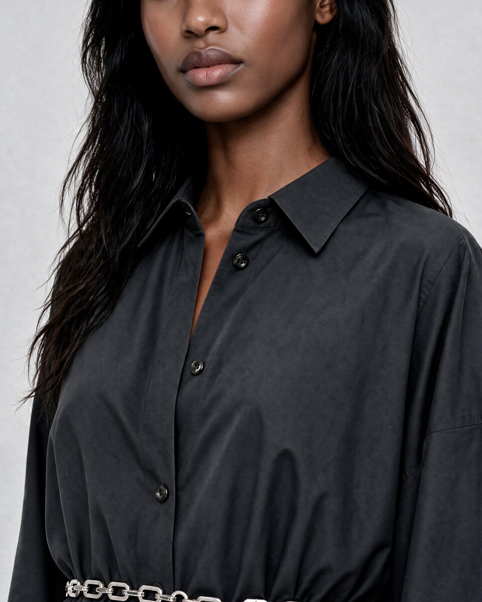 Short black cotton shirt dress