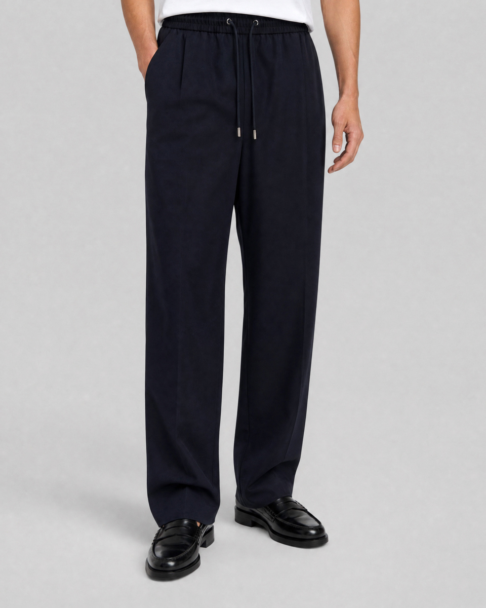 Straight-leg navy wool pants