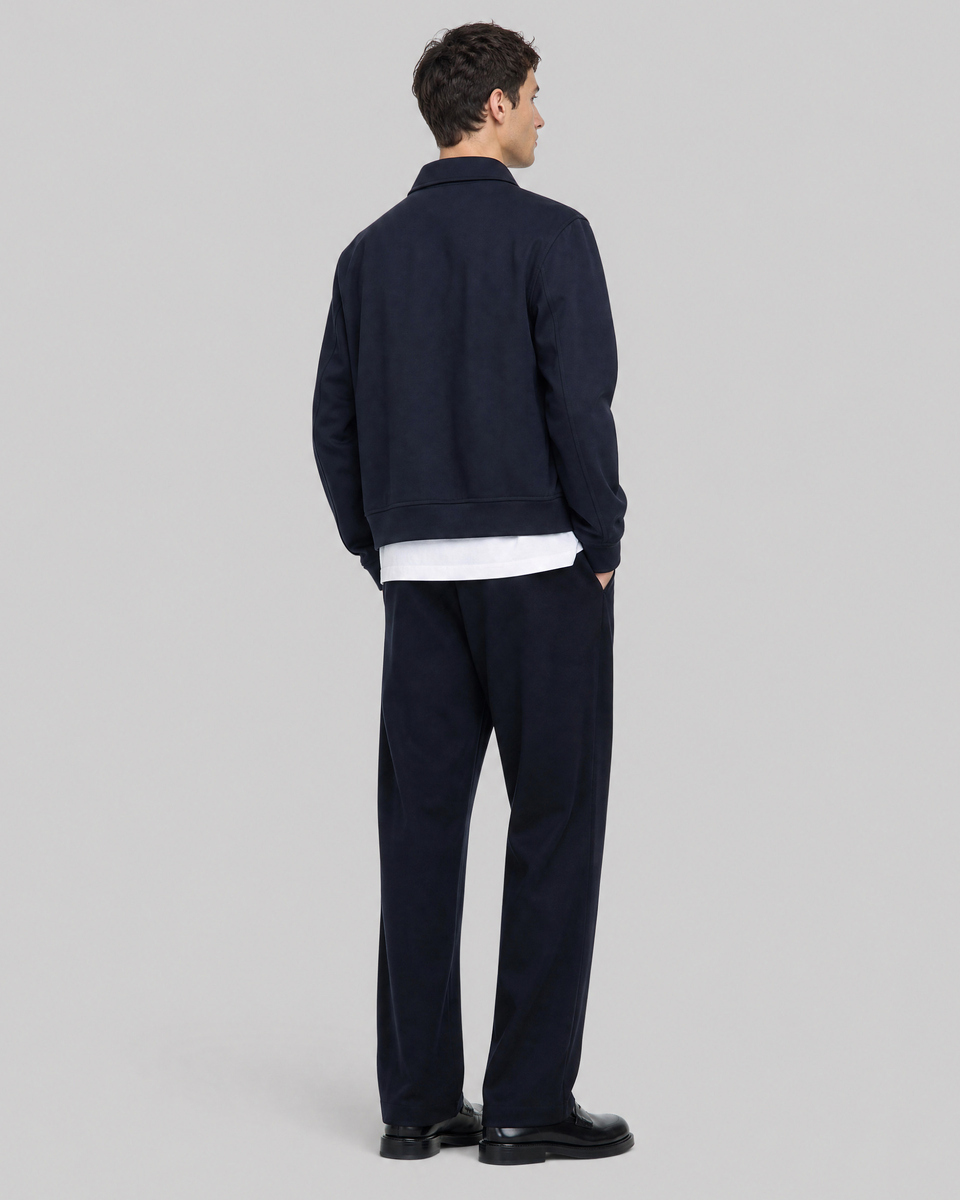 Straight-leg navy wool pants