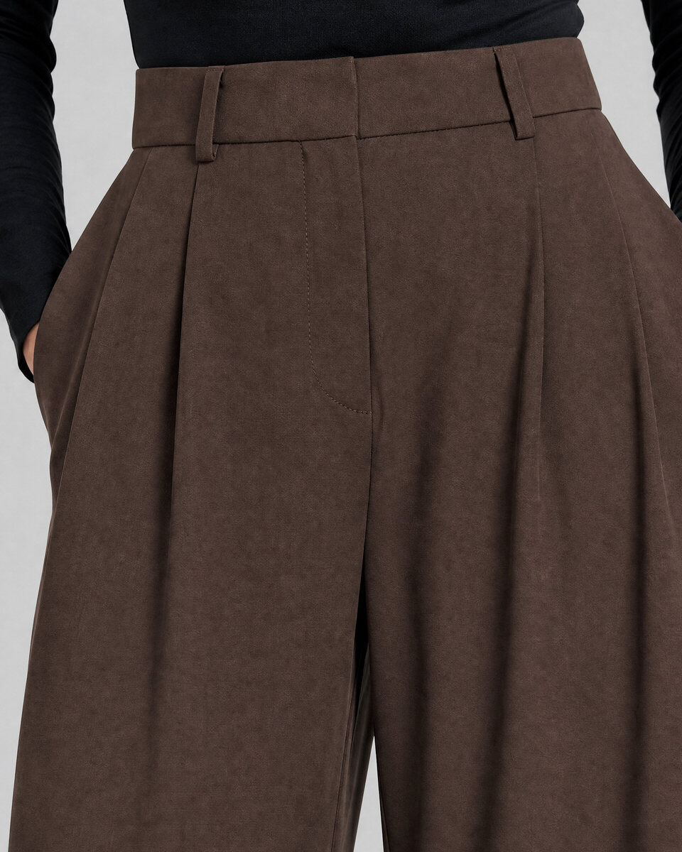Wide-leg brown wool suit pants