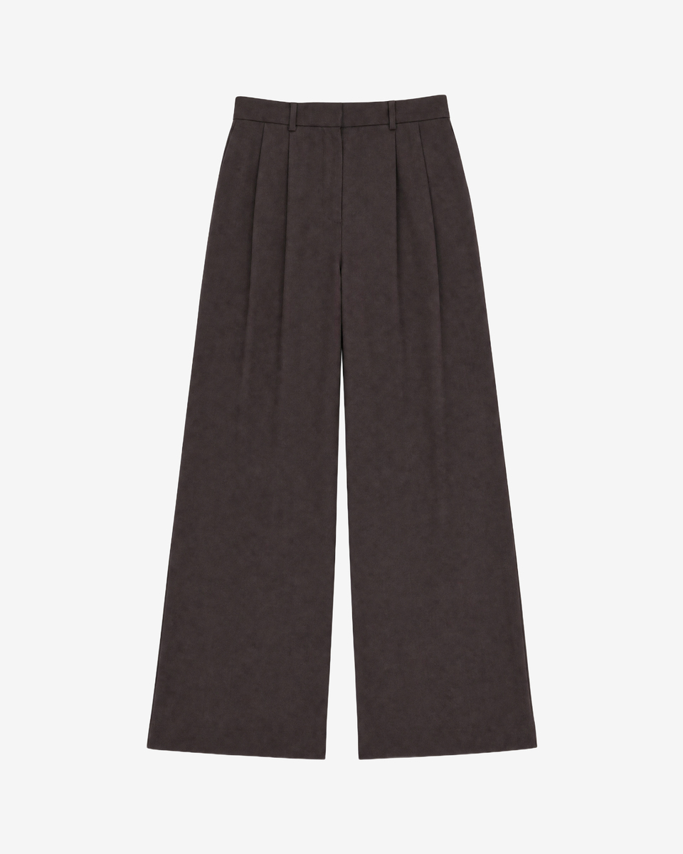 Wide-leg brown wool suit pants