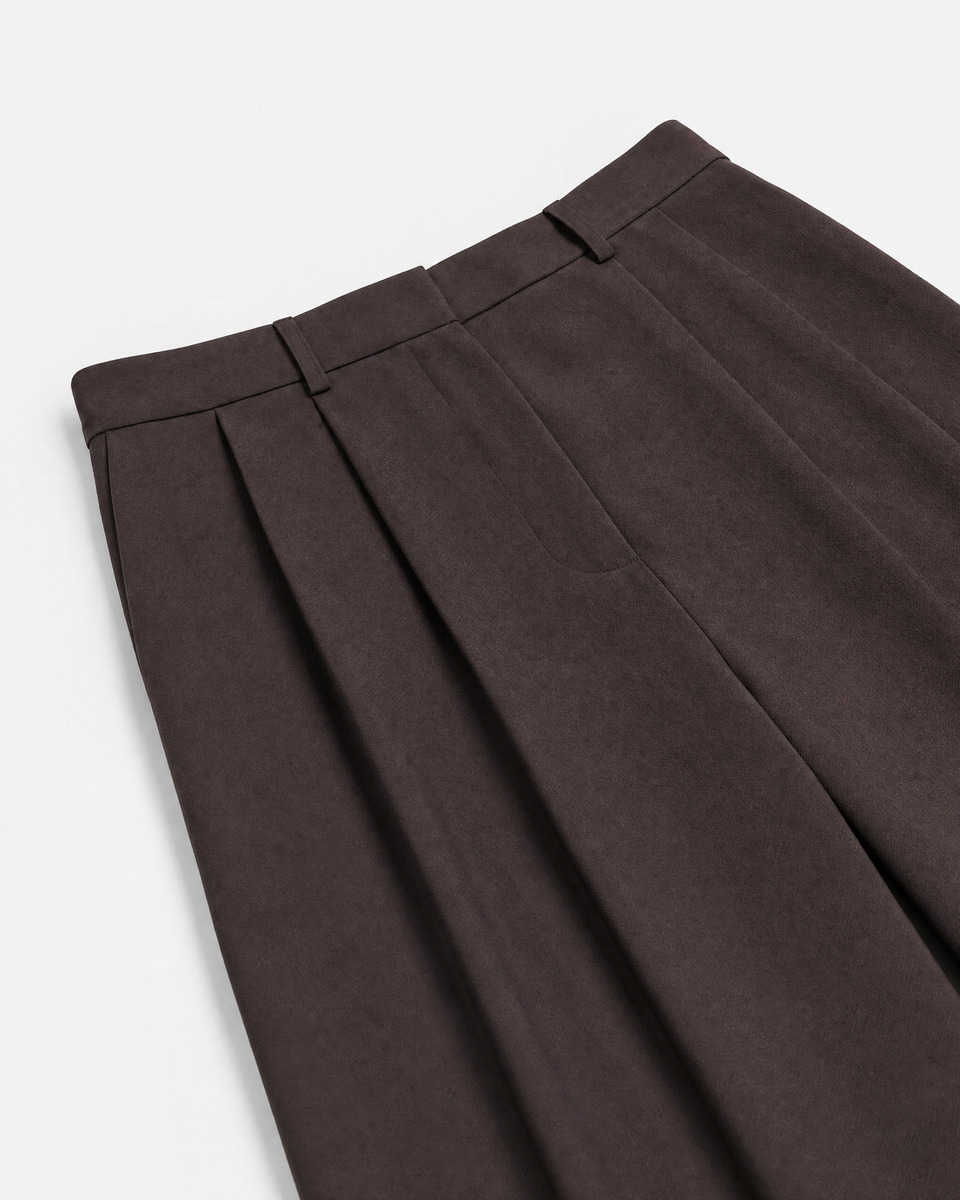 Wide-leg brown wool suit pants