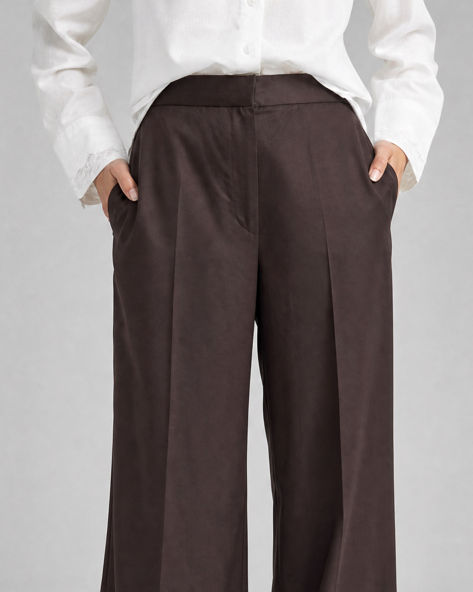 Wide-leg brown satin pants