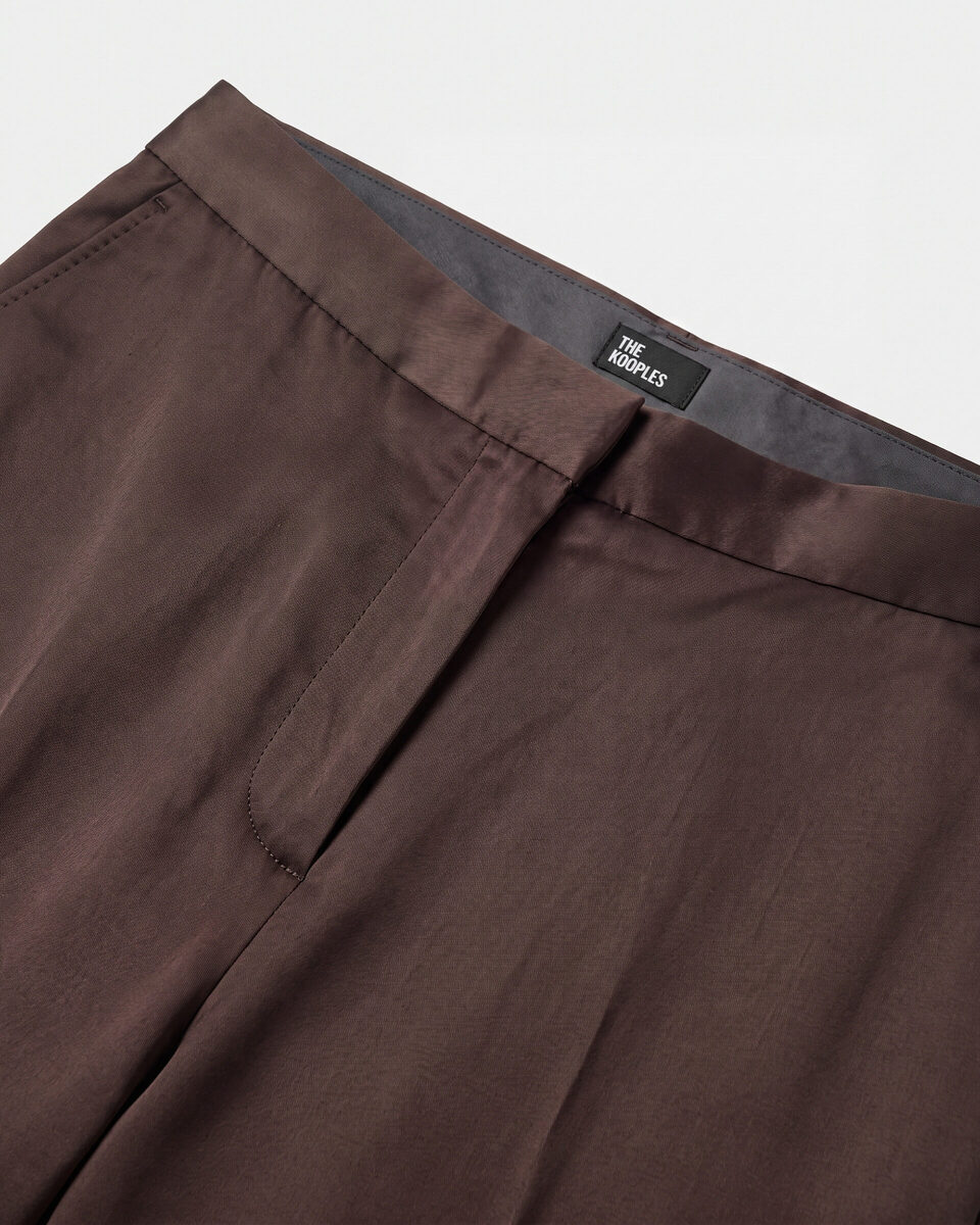 Wide-leg brown satin pants