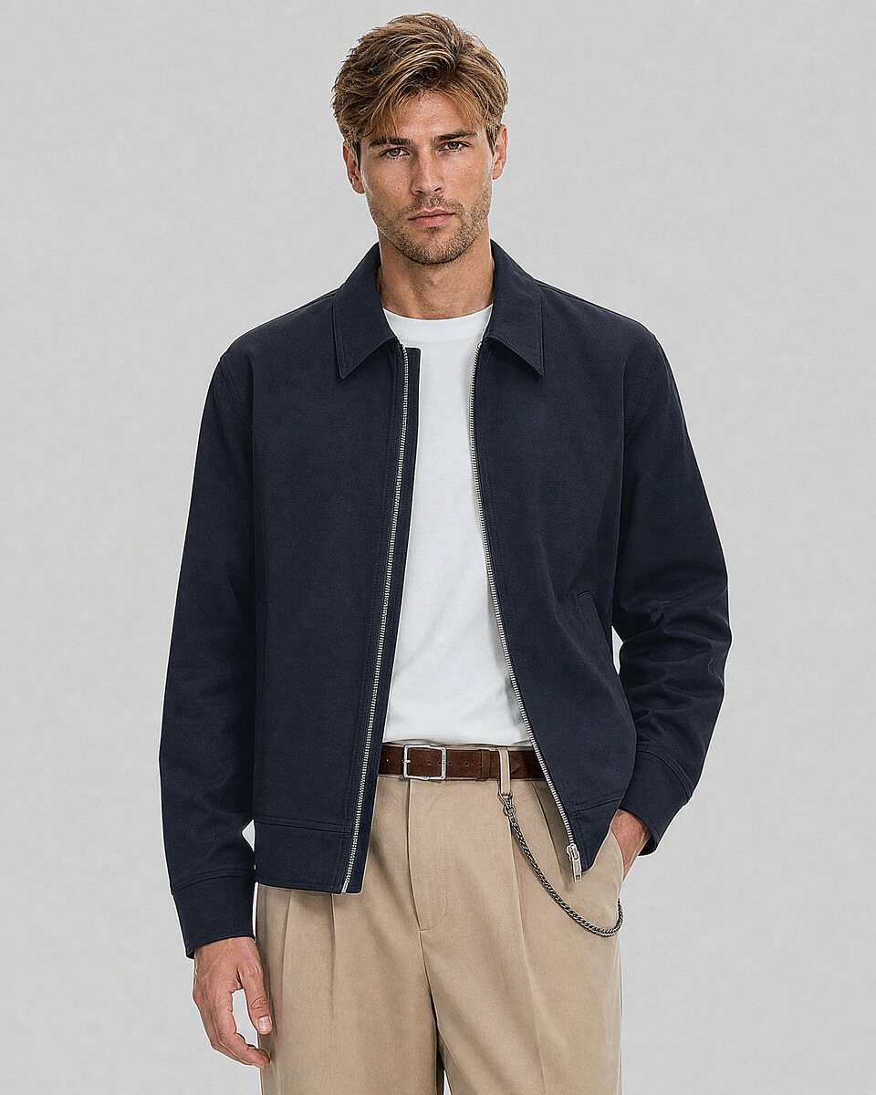 Navy Straight-Fit Zipper Jacket