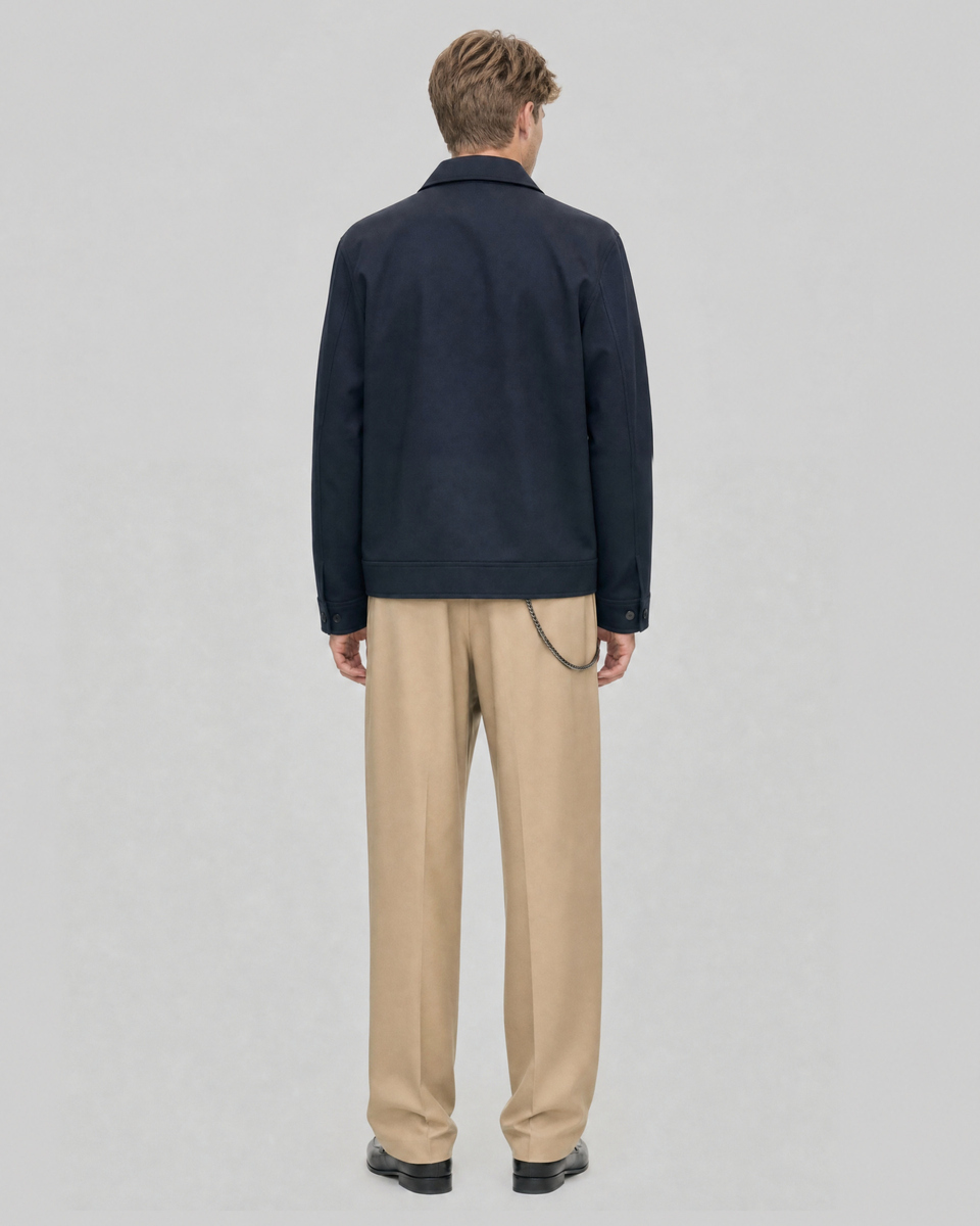 Navy Straight-Fit Zipper Jacket