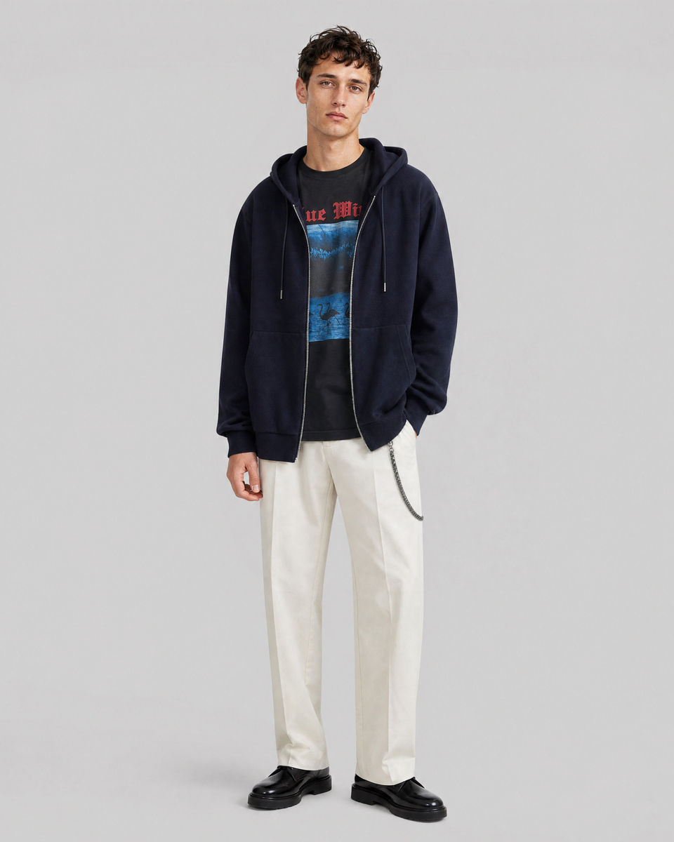 Navy Merino Wool Hooded Cardigan