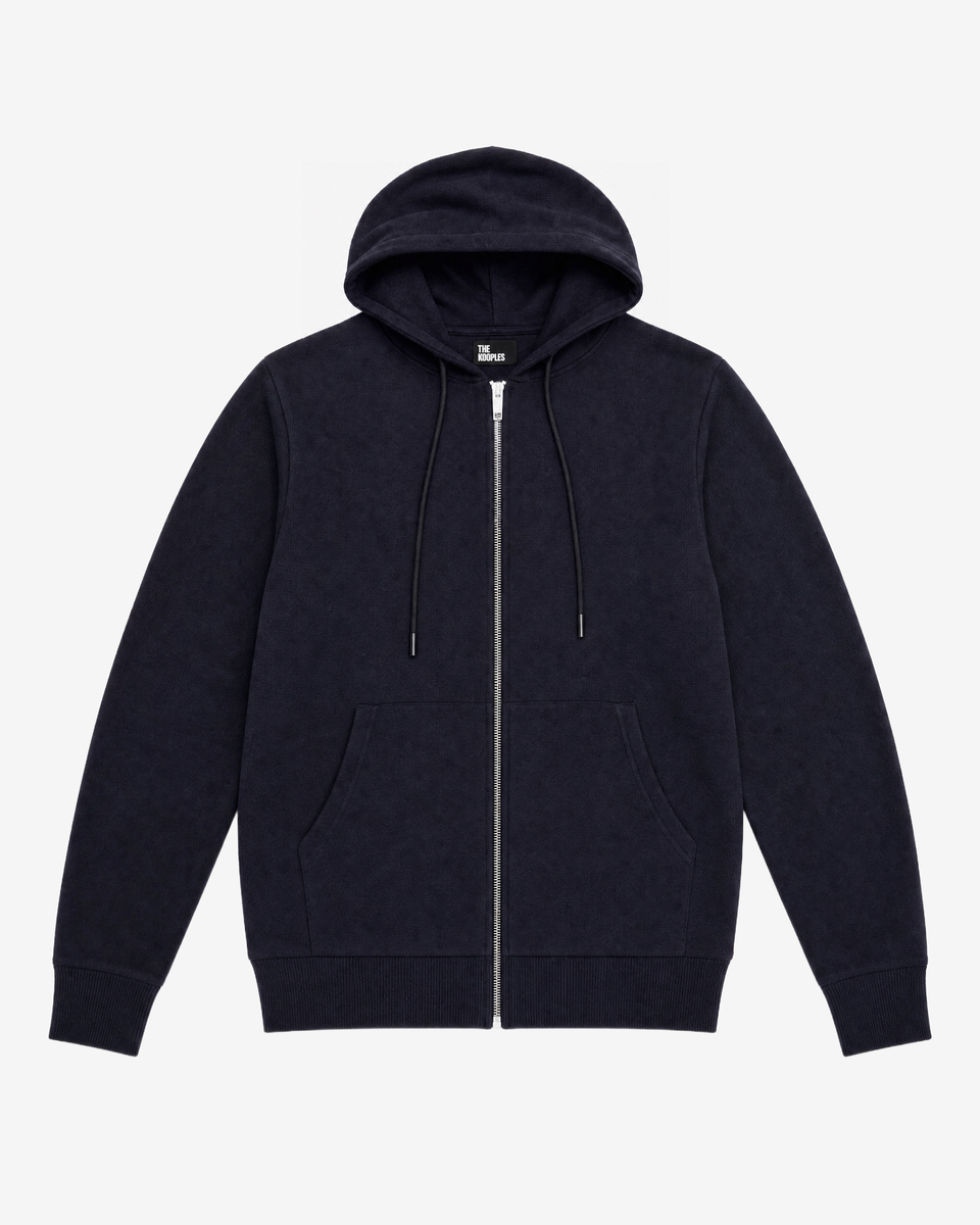 Navy Merino Wool Hooded Cardigan