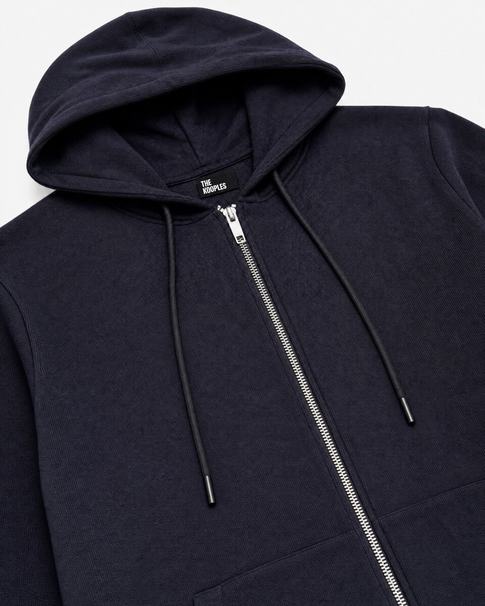 Navy Merino Wool Hooded Cardigan