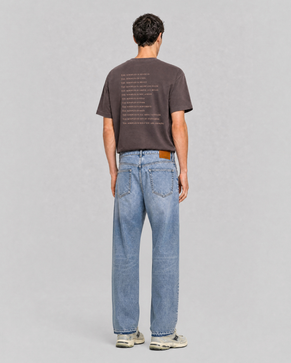 Light blue straight-leg jeans with raw-edge hems