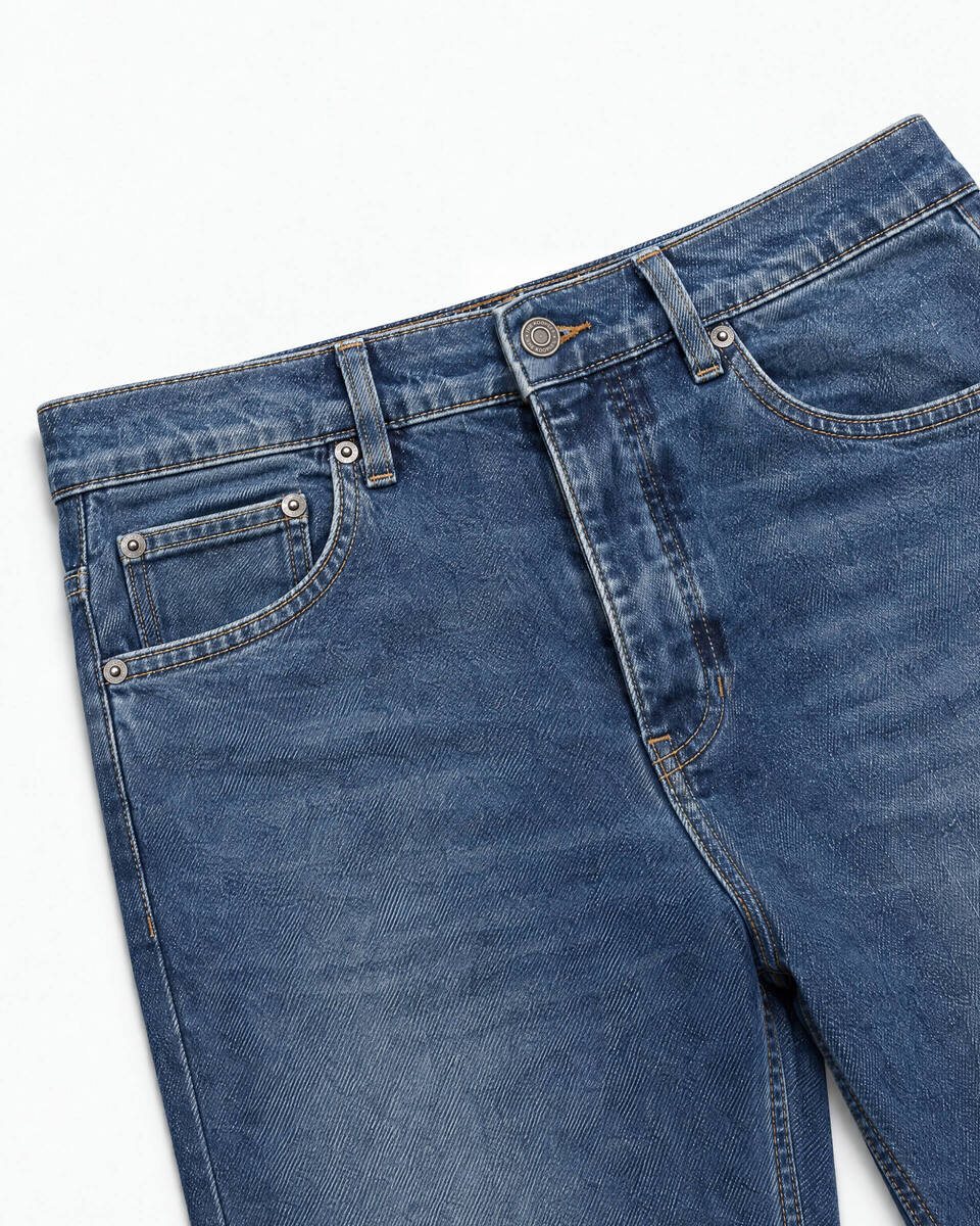 Medium-blue faded slim-fit jeans