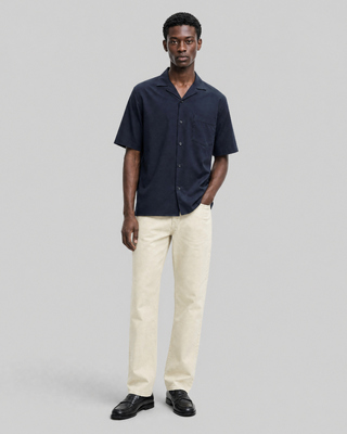 Solid navy blue short-sleeved shirt
