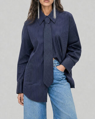 Striped cotton shirt with a removable navy tie