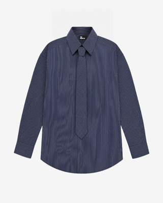 Striped cotton shirt with a removable navy tie