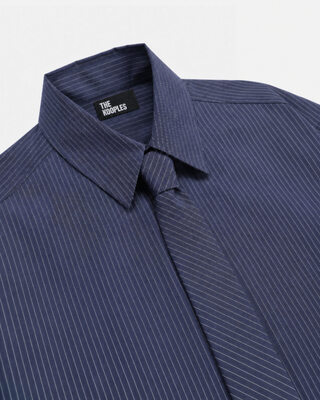 Striped cotton shirt with a removable navy tie