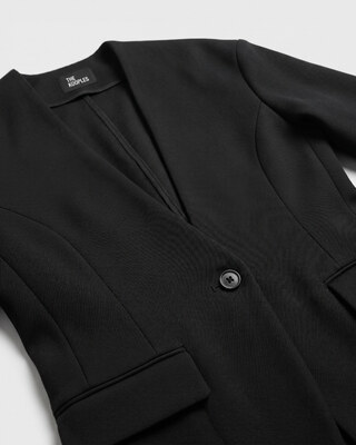 Black collarless wool jacket