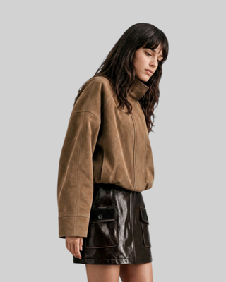 Beige suede leather jacket