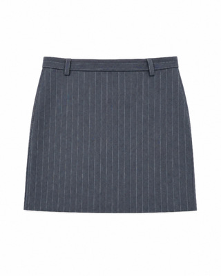 Short wool skirt with a navy fine-striped pattern 