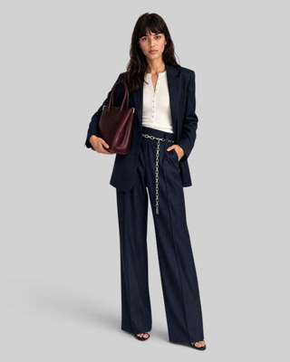 Loose-fitting wool blazer with a fine navy stripe pattern