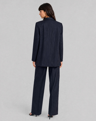 Loose-fitting wool blazer with a fine navy stripe pattern