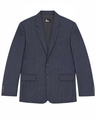 Loose-fitting wool blazer with a fine navy stripe pattern