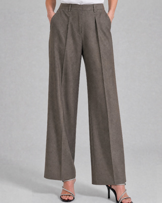 Wide-leg beige wool suit pants