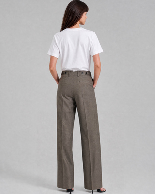 Wide-leg beige wool suit pants