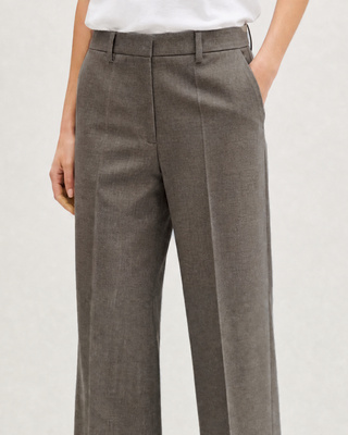 Wide-leg beige wool suit pants