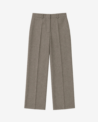 Wide-leg beige wool suit pants